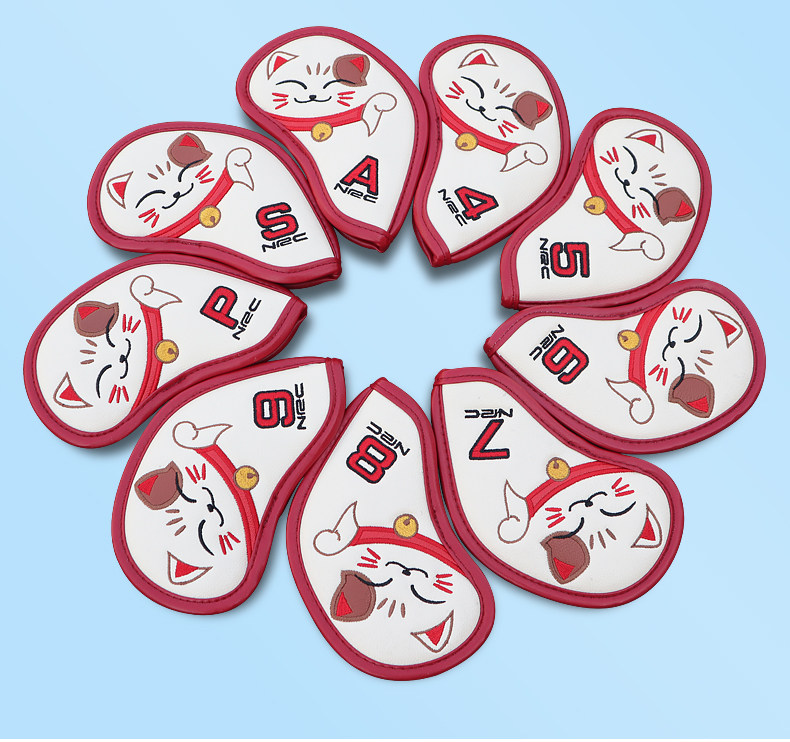 ヘッドカバー 招き猫デザイン番号付きアイアンカバー十本組