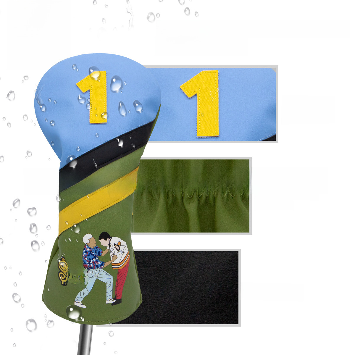 ヘッドカバー ゴルファー刺繍入り斜めストライプドライバーカバー