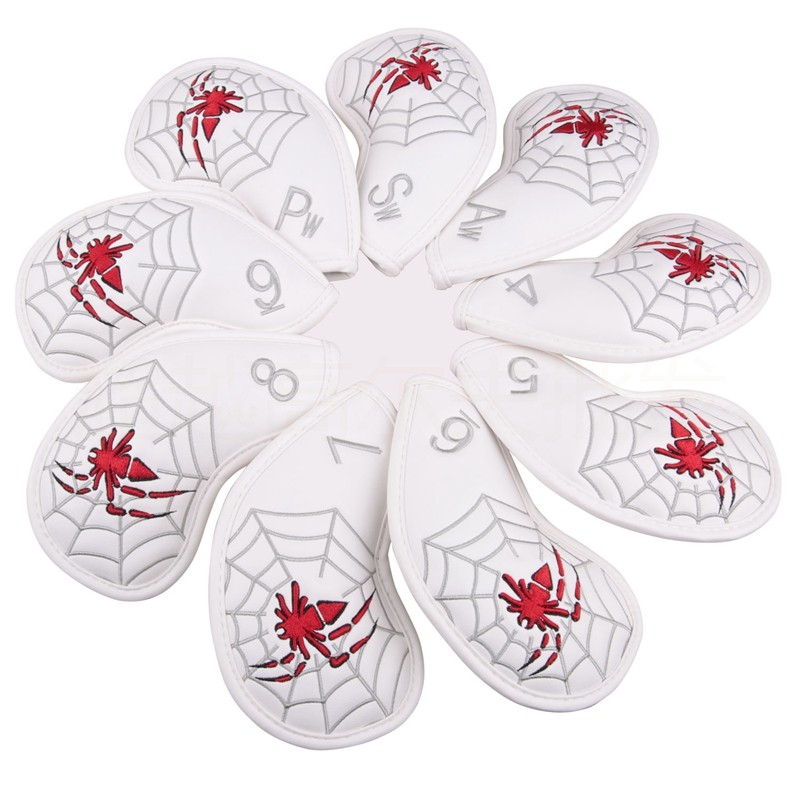 ヘッドカバー 蜘蛛の巣刺繍番手入りアイアンカバー十本組