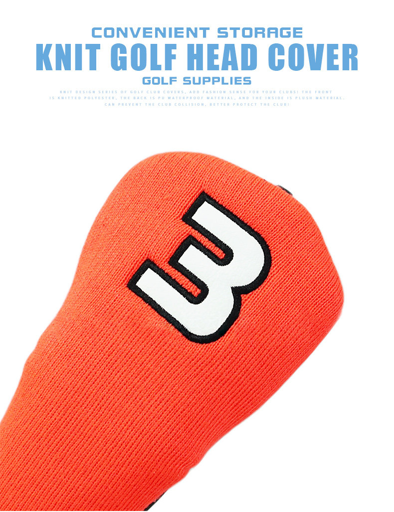 ヘッドカバー 番号刺繍入りニット製ウッドカバー四本組