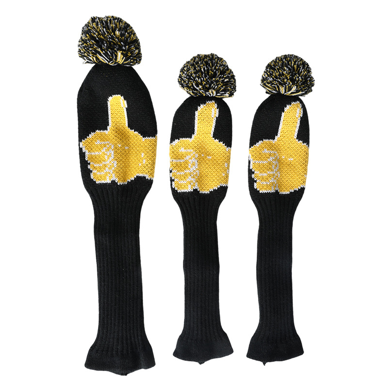 ヘッドカバー 親指モチーフ刺繍入りニット編みウッドカバー三点組