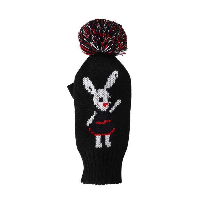 ヘッドカバー 可愛いウサギ柄ニット製ボンボン付きウッドカバー