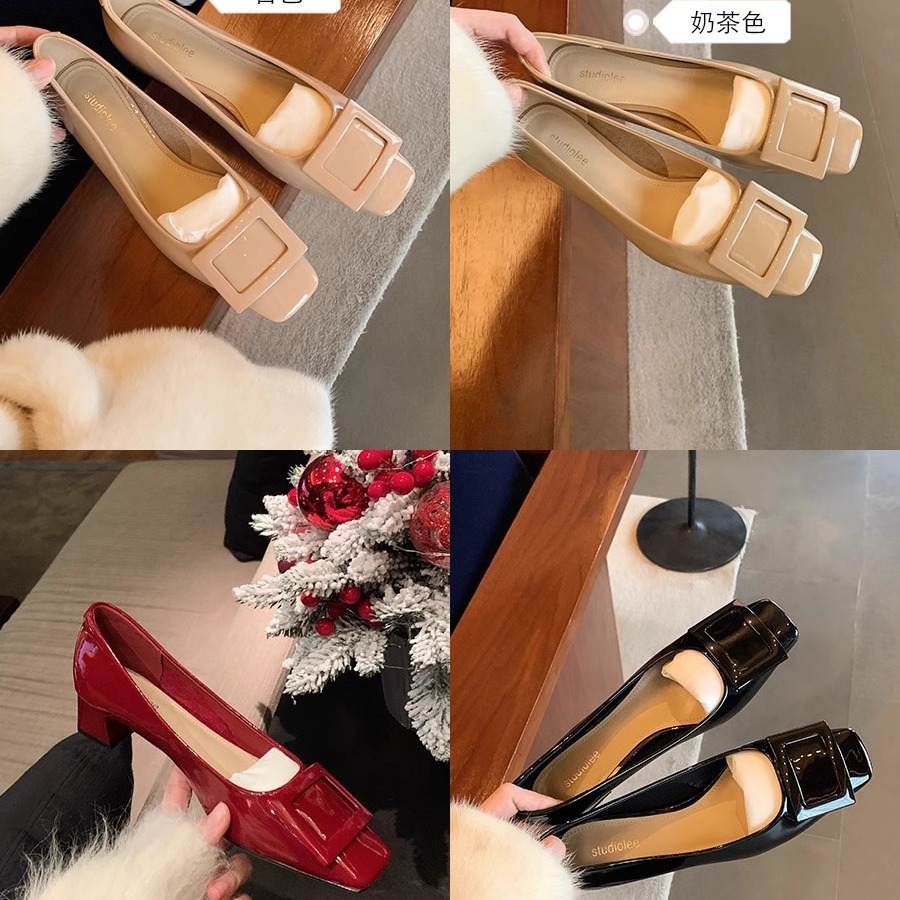 ヒール スクエアバックル上品パンプス