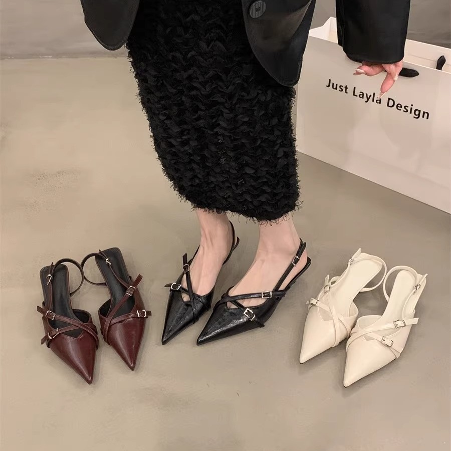 ヒール 洗練クロスストラップポインテッドヒール
