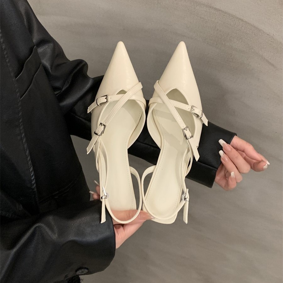 ヒール 洗練クロスストラップポインテッドヒール