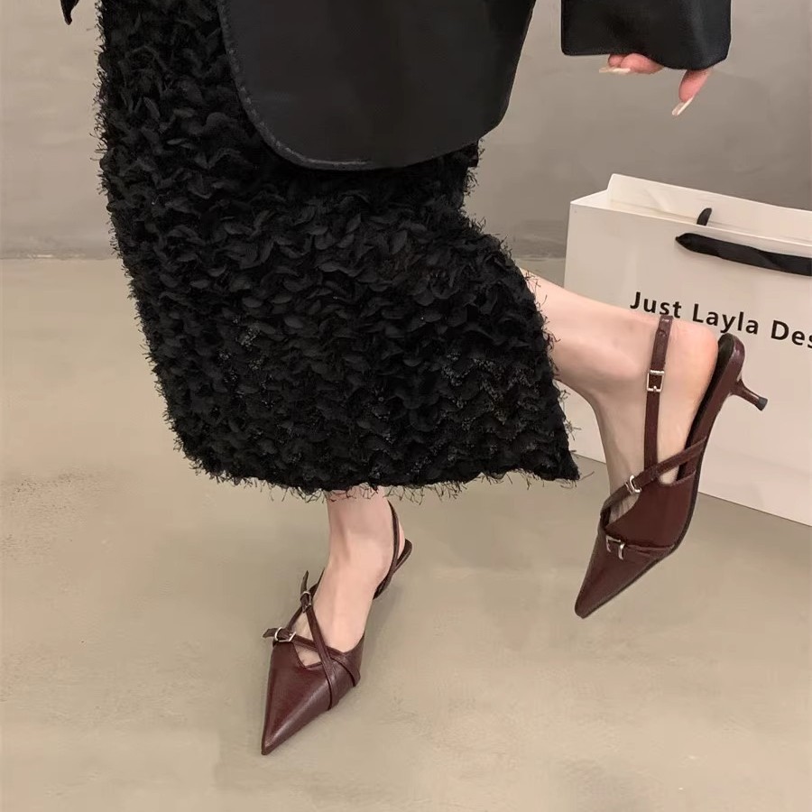 ヒール 洗練クロスストラップポインテッドヒール