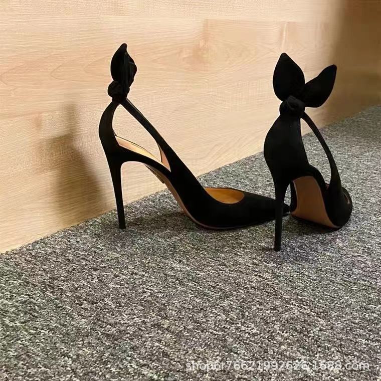 ヒール リボンポインテッドトゥパンプス