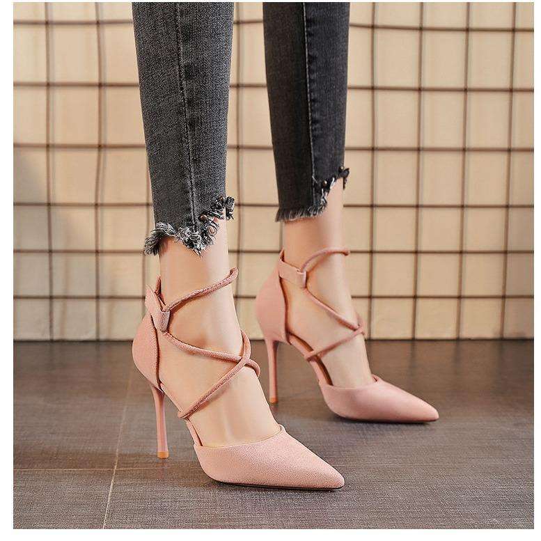 ハイヒール クロス編み上げ細ヒールパンプス