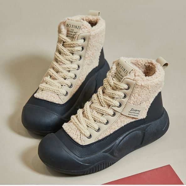ハイカットスニーカー もこもこ 厚底 秋 冬 ボア素材 安定感 耐久性 スタイルアップ かわいい すべりにくい カジュアルコーデ