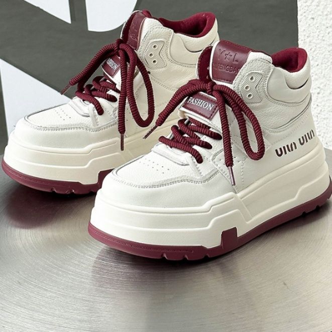 ハイカットスニーカー 人気 厚底 クッション性 通気性 カジュアル ボリュームソール 可愛い おしゃれ 春 秋 本革 スタイリッシュ