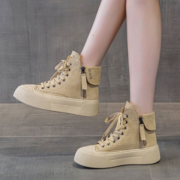 ハイカットスニーカー サイドジップ付き厚底 デイリーコーデ カジュアル きれいめコーデ スエード素材 