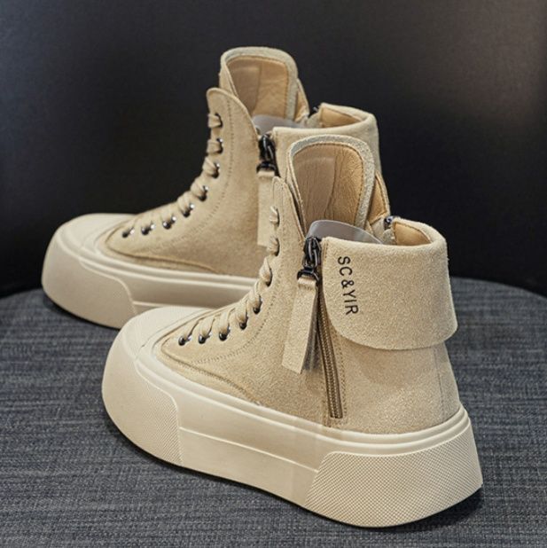 ハイカットスニーカー サイドジップ付き厚底 デイリーコーデ カジュアル きれいめコーデ スエード素材 