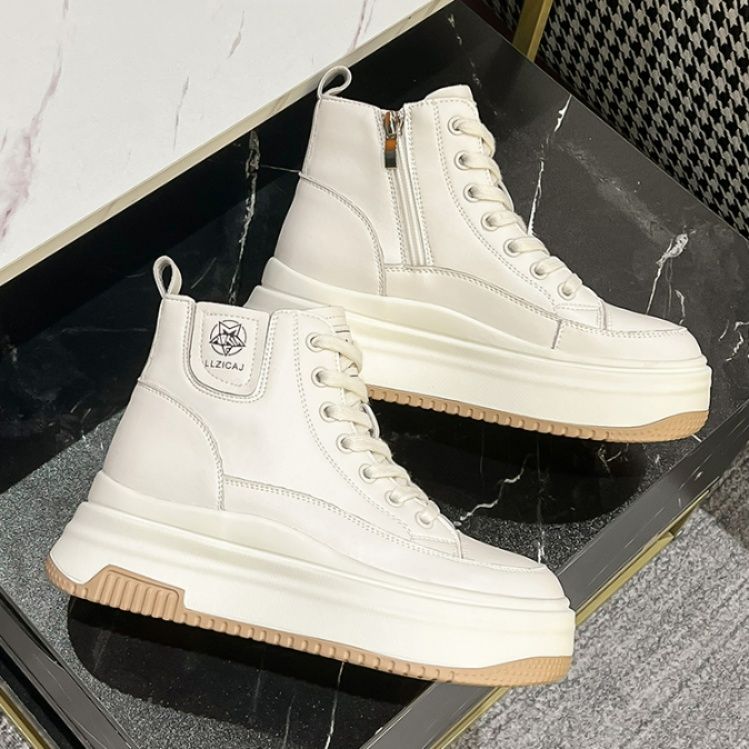 ハイカットスニーカー 定番 シンプル 厚底 おしゃれ スタイリッシュ きれいめ サイドジッパー 美脚効果 歩きやすい クッション 安定感