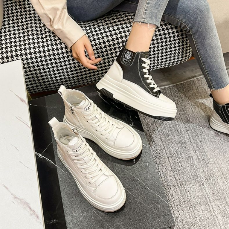 ハイカットスニーカー 定番 シンプル 厚底 おしゃれ スタイリッシュ きれいめ サイドジッパー 美脚効果 歩きやすい クッション 安定感