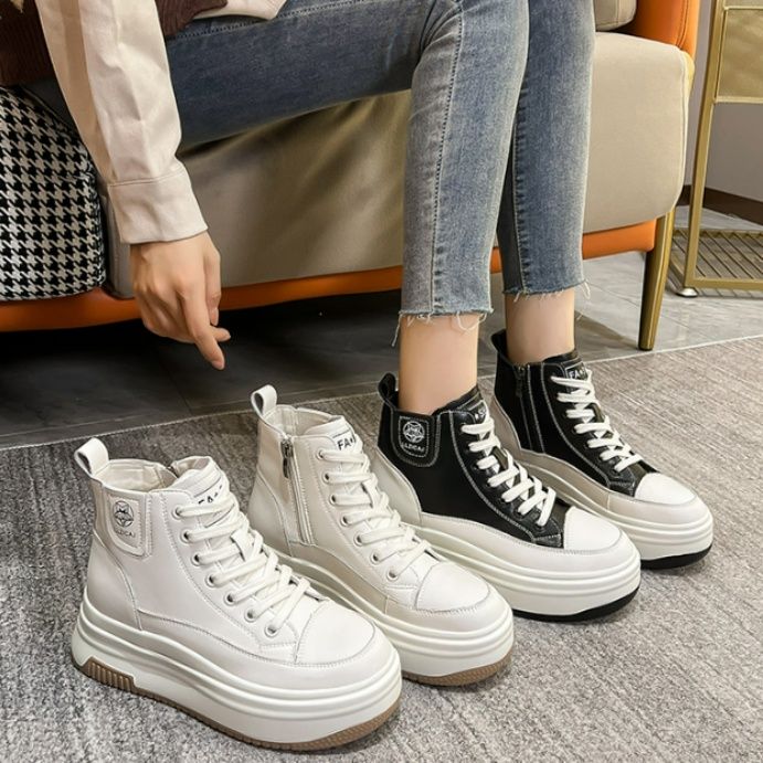 ハイカットスニーカー 定番 シンプル 厚底 おしゃれ スタイリッシュ きれいめ サイドジッパー 美脚効果 歩きやすい クッション 安定感