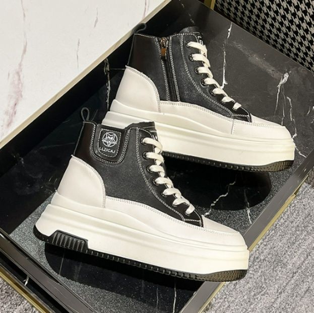 ハイカットスニーカー 定番 シンプル 厚底 おしゃれ スタイリッシュ きれいめ サイドジッパー 美脚効果 歩きやすい クッション 安定感