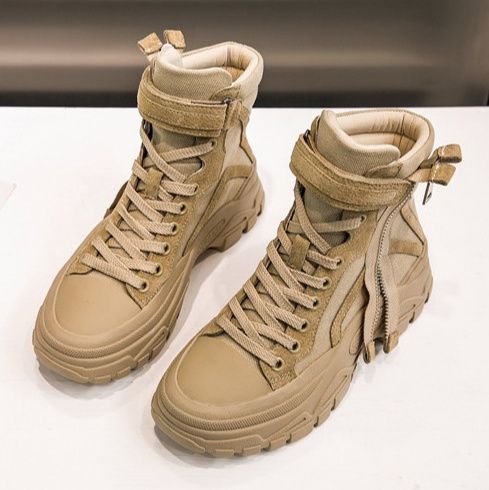 ハイカットスニーカー アウトドア ストリート タウンユース 厚底 防水性 サイドジッパー スタイリッシュ キャンバス生地 通気性