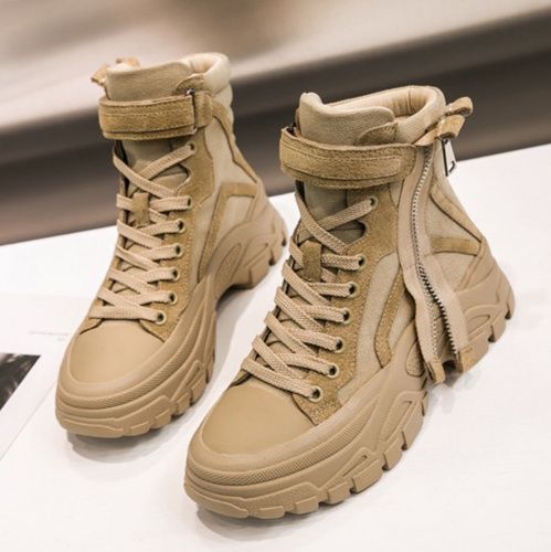 ハイカットスニーカー アウトドア ストリート タウンユース 厚底 防水性 サイドジッパー スタイリッシュ キャンバス生地 通気性