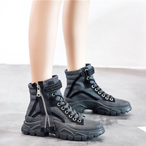 ハイカットスニーカー アウトドア ストリート タウンユース 厚底 防水性 サイドジッパー スタイリッシュ キャンバス生地 通気性