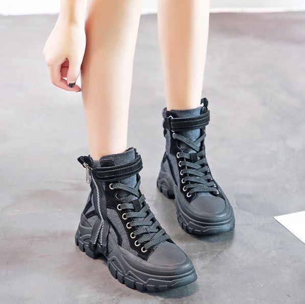 ハイカットスニーカー アウトドア ストリート タウンユース 厚底 防水性 サイドジッパー スタイリッシュ キャンバス生地 通気性