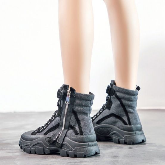 ハイカットスニーカー アウトドア ストリート タウンユース 厚底 防水性 サイドジッパー スタイリッシュ キャンバス生地 通気性