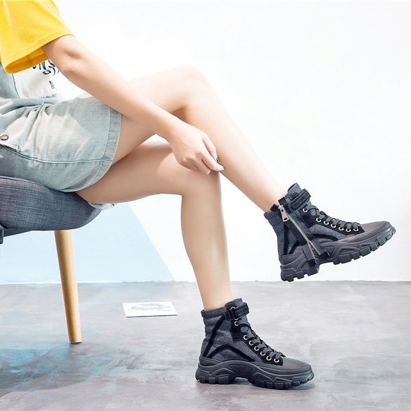 ハイカットスニーカー アウトドア ストリート タウンユース 厚底 防水性 サイドジッパー スタイリッシュ キャンバス生地 通気性