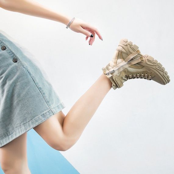 ハイカットスニーカー アウトドア ストリート タウンユース 厚底 防水性 サイドジッパー スタイリッシュ キャンバス生地 通気性