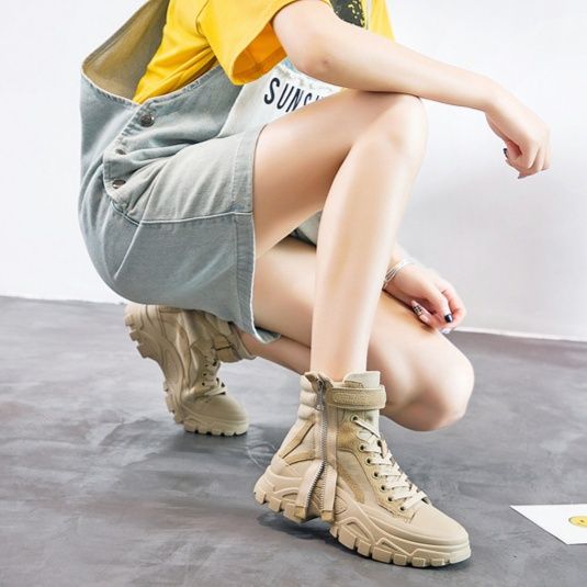 ハイカットスニーカー アウトドア ストリート タウンユース 厚底 防水性 サイドジッパー スタイリッシュ キャンバス生地 通気性