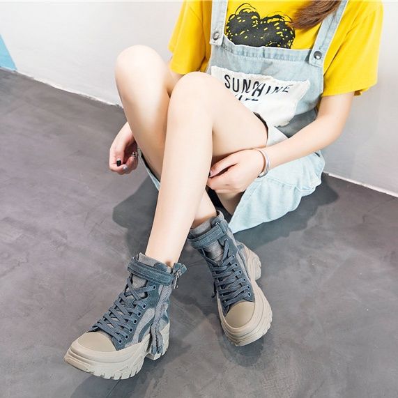 ハイカットスニーカー アウトドア ストリート タウンユース 厚底 防水性 サイドジッパー スタイリッシュ キャンバス生地 通気性