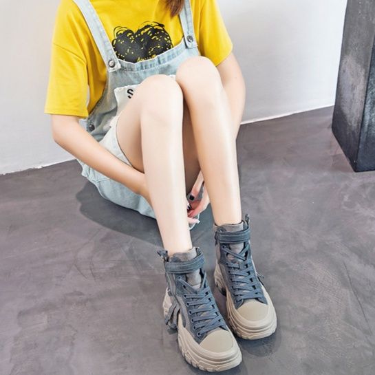 ハイカットスニーカー アウトドア ストリート タウンユース 厚底 防水性 サイドジッパー スタイリッシュ キャンバス生地 通気性