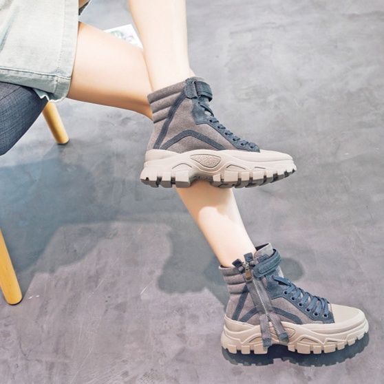 ハイカットスニーカー アウトドア ストリート タウンユース 厚底 防水性 サイドジッパー スタイリッシュ キャンバス生地 通気性