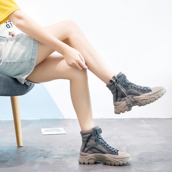 ハイカットスニーカー アウトドア ストリート タウンユース 厚底 防水性 サイドジッパー スタイリッシュ キャンバス生地 通気性