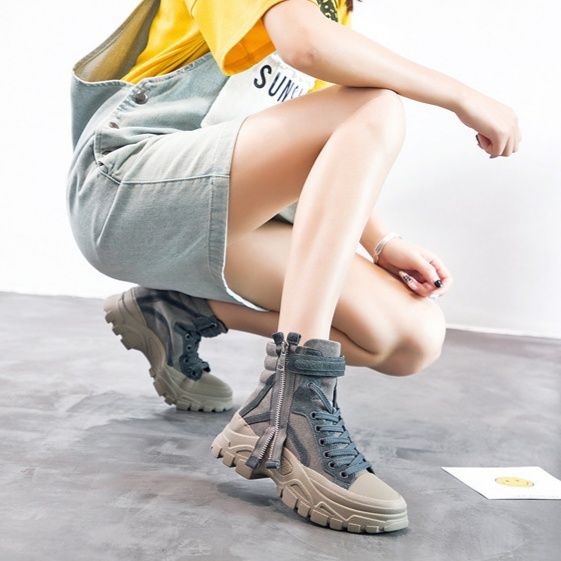 ハイカットスニーカー アウトドア ストリート タウンユース 厚底 防水性 サイドジッパー スタイリッシュ キャンバス生地 通気性