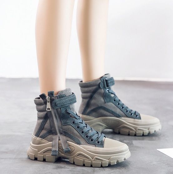 ハイカットスニーカー アウトドア ストリート タウンユース 厚底 防水性 サイドジッパー スタイリッシュ キャンバス生地 通気性