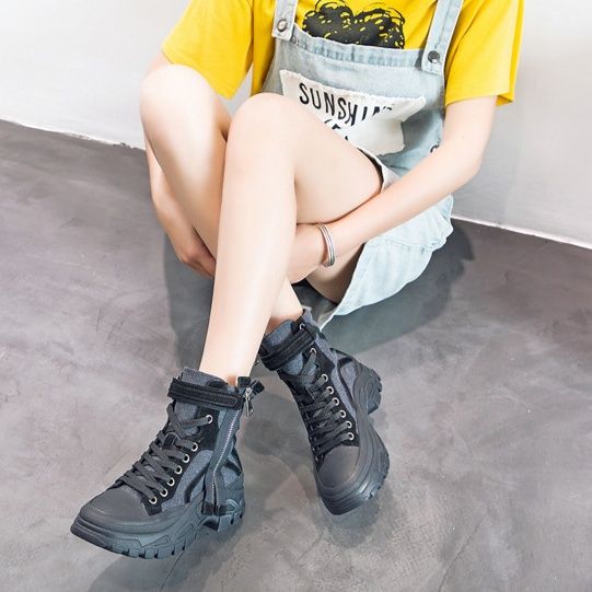 ハイカットスニーカー アウトドア ストリート タウンユース 厚底 防水性 サイドジッパー スタイリッシュ キャンバス生地 通気性