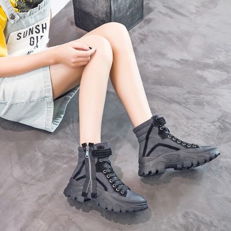 ハイカットスニーカー アウトドア ストリート タウンユース 厚底 防水性 サイドジッパー スタイリッシュ キャンバス生地 通気性