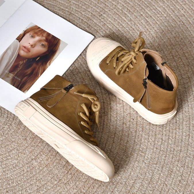 ハイカットスニーカー秋 冬 デイリーコーデ 日常使い サイドジッパー付き 厚底 カジュアル きれいめ 通気性 安定感 滑りにくい