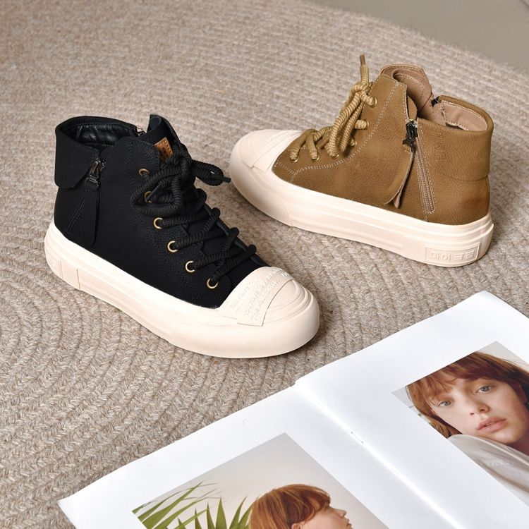 ハイカットスニーカー秋 冬 デイリーコーデ 日常使い サイドジッパー付き 厚底 カジュアル きれいめ 通気性 安定感 滑りにくい