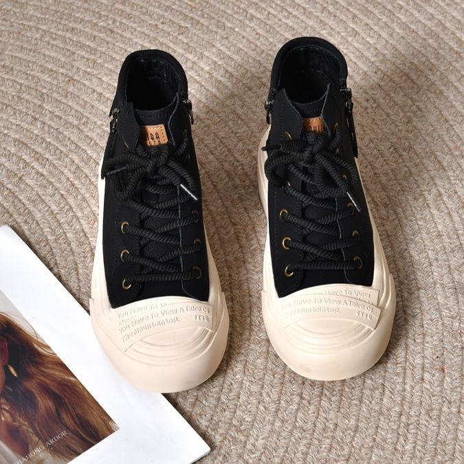 ハイカットスニーカー秋 冬 デイリーコーデ 日常使い サイドジッパー付き 厚底 カジュアル きれいめ 通気性 安定感 滑りにくい