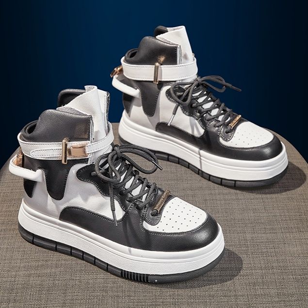 ハイカットスニーカー 好評 伸長効果 スタイルアップ クール おしゃれ スタイリッシュ きれいめ かわいい 可愛い 本革 クッション