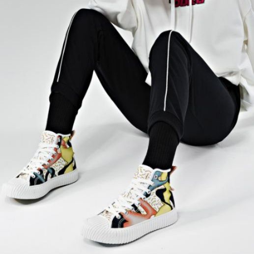 ハイカットスニーカー 好評 人気 カジュアル 可愛い かわいい 目立つ 遊び心 おしゃれ オールシーズン アートプリント 通学 学校 日常使い