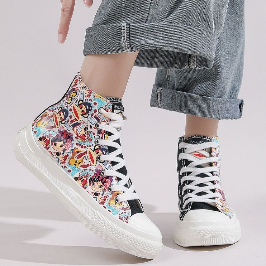 【コミック総柄】ハイカットスニーカー | マルチカラー プリント ポップストリート 個性的 ユニセックス