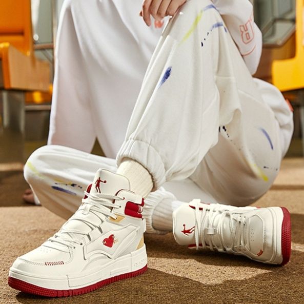 【レトロ厚底】ハイカットスニーカー | ワインレッド プラットフォームソール スタイルアップ