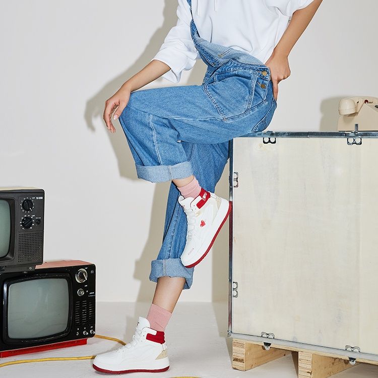 【レトロ厚底】ハイカットスニーカー | ワインレッド プラットフォームソール スタイルアップ