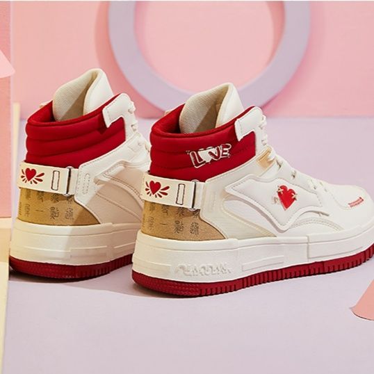 【レトロ厚底】ハイカットスニーカー | ワインレッド プラットフォームソール スタイルアップ