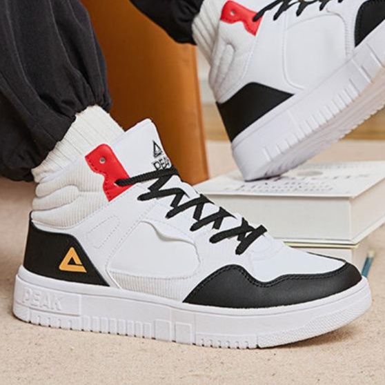 【レトロスポーティ】ハイカットスニーカー | 白×ブルー カラーブロック ストリート ユニセックス