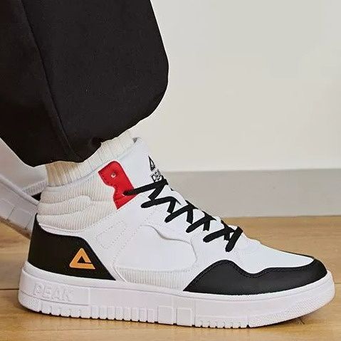 【レトロスポーティ】ハイカットスニーカー | 白×ブルー カラーブロック ストリート ユニセックス