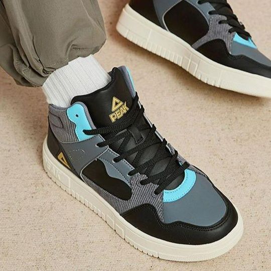 【レトロスポーティ】ハイカットスニーカー | 白×ブルー カラーブロック ストリート ユニセックス