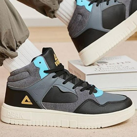 【レトロスポーティ】ハイカットスニーカー | 白×ブルー カラーブロック ストリート ユニセックス