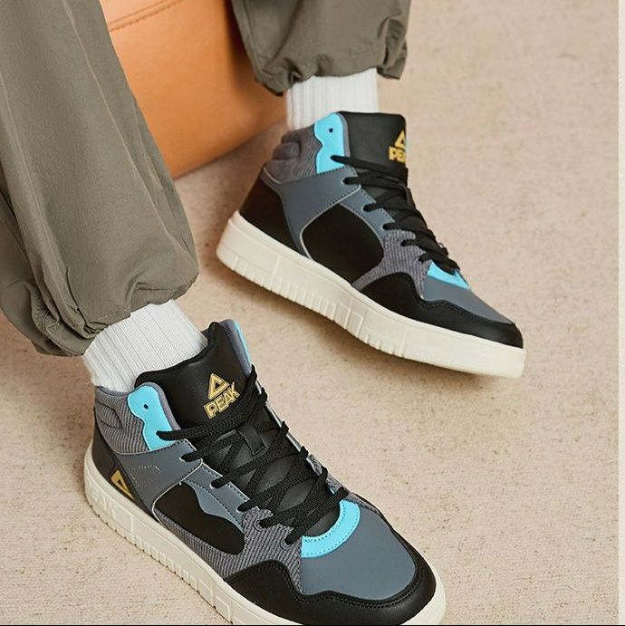 【レトロスポーティ】ハイカットスニーカー | 白×ブルー カラーブロック ストリート ユニセックス